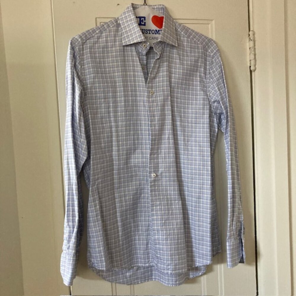 Stenstrom men's Large fitted twofold cotton windowpane shirt excellent